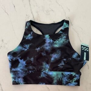 DSG Tie-Dye High-Neck Sports Bra in Black, Blue & Teal